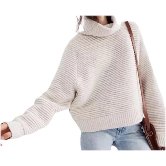 Madewell Sweaters - Madewell Tan Side-Button Turtleneck chunky knit sweater cotton wool size XXS
